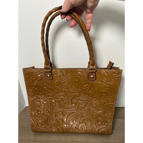 Patricia Nash Handbags - Patricia Nash Tooled Leather Tote Bag Cognac Brown Satchel Shoulder Bag‎